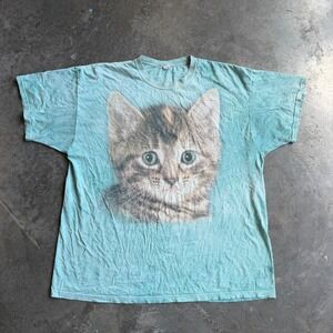 VTG 2011 The Mountain Kitten Cat Big Face Tie Dye Graphic T Shirt Mens 2XL Teal